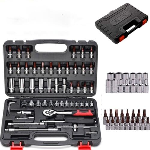 53 Pcs Hand Tool Set General Household Hand Tool Kit with Plastic Toolbox Storage Case Socket Wrench Screwdriver Knife