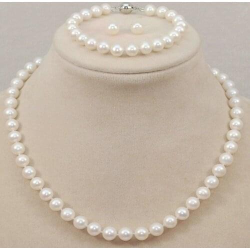 AA 8-9mm White Black Freshwater Pearl Necklace Bracelets Earrings