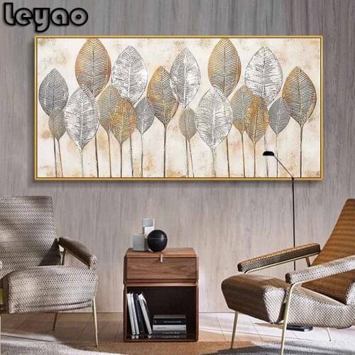 Diamond Embroidery Abstract Golden Leaves Diamond Painting Cross Stitch Big Size Decorative Pictures For Living Home Decoration