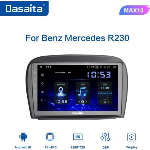 Dasaita 9" 1 Din Car Radio for Benz Mercedes R230 2003 Android 10 Multimedia Player Headunit with Carplay Auto 1280*720 4GB 64GB