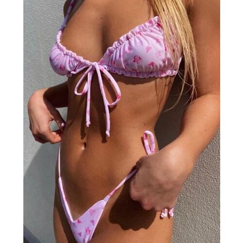 Bikini 2020 Low Waist Triangle Swimwear Female String Swimsuit Women Print 2 Piece Suit Push Up Bathing Suit Swim Suit New