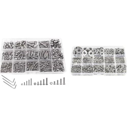 1 Set Button Head Hex Socket Head Cap Bolts Screws With Nuts & 1 Set Flat Washer And Lock Washer Assortment Set