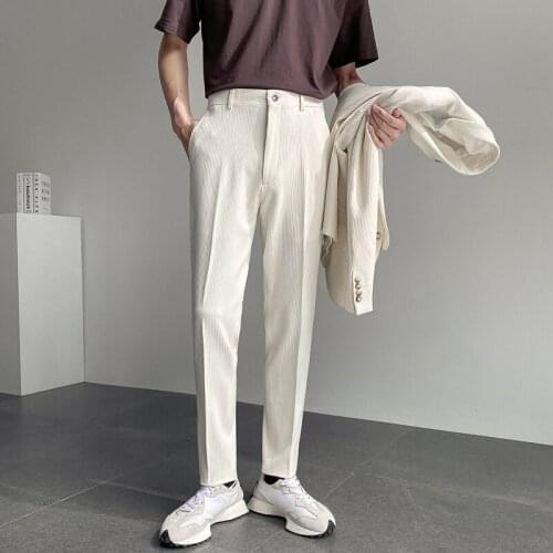 Pants Men Slim Fit Stripe Ankle Length Suit Pants Man Korean Business Fashion Casual Vintage Suit Trousers Male Pant
