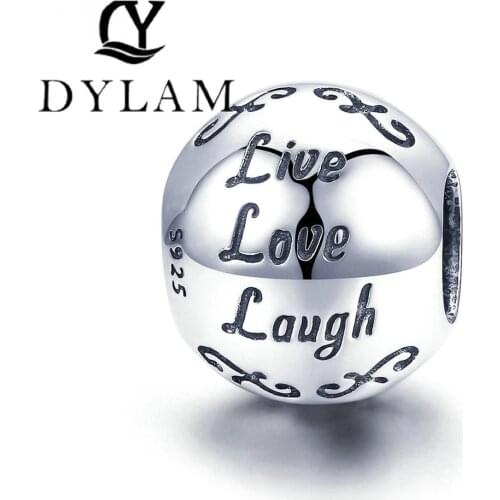 925 Sterling Silver Love Beautiful Life Round Circle Beads Charm Fit Original Bracelet DIY Jewelry Making