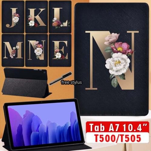 Tablet Case for Samsung Galaxy Tab A7 10.4 Inch T500 T505 T507 2020 Golden Initial Name Pattern Protective Case