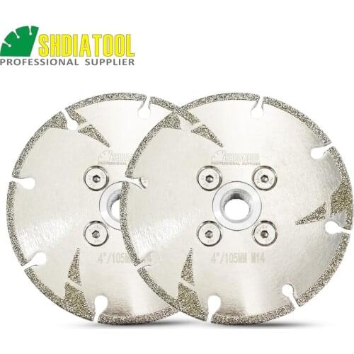 SHDIATOOL 2pcs 4" Coated diamond cutting & grinding disc M14 flange with protection 105MM electroplated diamond blade