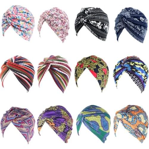 Ethnic Floral Women Turban Hat Head Wrap Cover Hair Loss Cancer Chemo Caps Indian Beanie Islamic Headwear