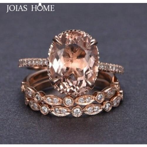 JoiasHome 925 sterling silver set ring European and American rose gold with champagne oval three-piece ring female wedding gift