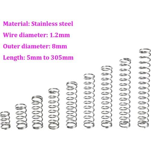 Wire Dia 1.2mm Stainless Steel Compression Spring OD 8mm Pressure Spring Length 5mm - 305mm