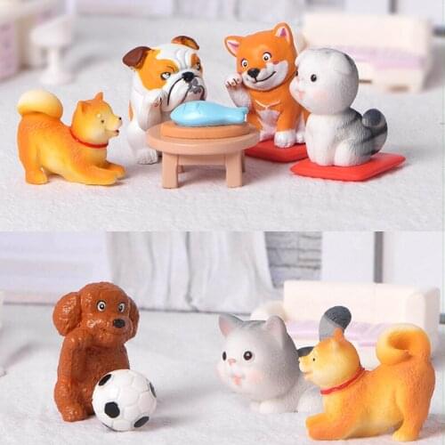 1PCS Mini Cartoon Dog Or Cat Miniature Figurine Animal Model Home Decor Fairy Garden Decoration Accessories Modern Random