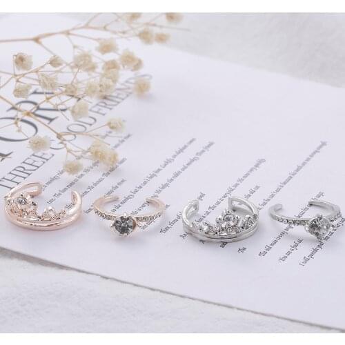 Fashionable Temperament Beautiful Crown Inlaid Ring Opening Adjustable Vibrato The Same Two-in-one Ring Wedding Bridal Jewelry