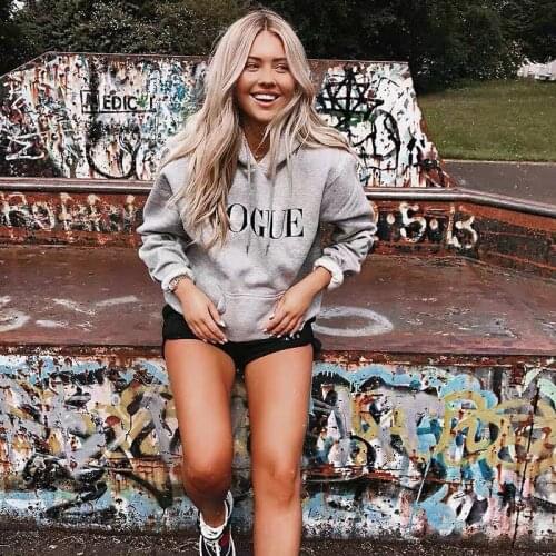 Vogue Letter Print Hoodies Women Sweatshirt Round Neck Long Sleeve Loose Hoodie with Hat Streetwear Warmth Hoody S-3XL Plus Size