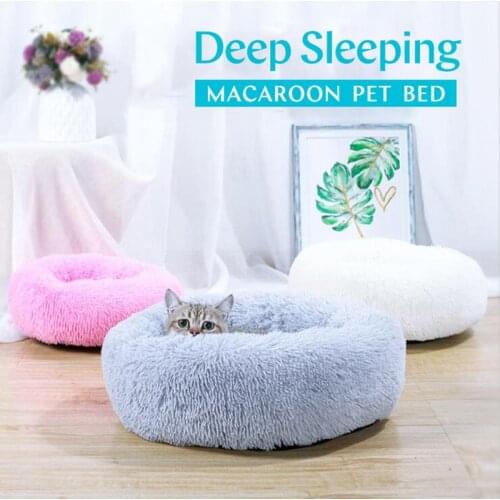 Macaroon Kennel Dog Bed Comfortable And Soft Fall Winter Warm Round Pet House For Dog Anti Skid Design Deep Sleeping Cat Supplie