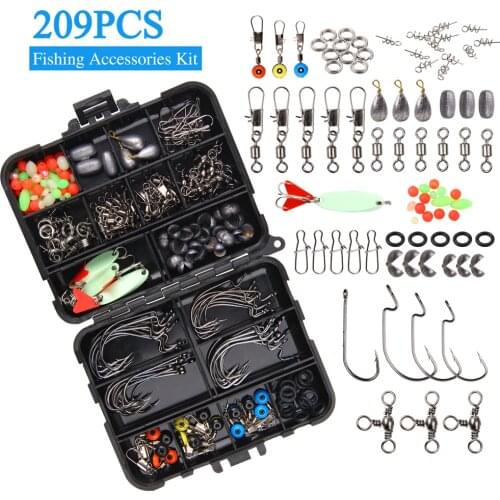 209Pcs Fishing Tackle Kit With Swivels Snaps Hooks Metal Lures Sinkers Weights Slides Beans O-Rings Fishing Accessories