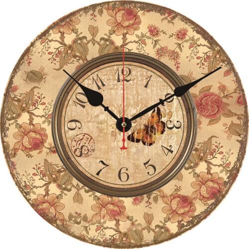 Vintage Romantic Wreath Rose with Leaf Round Wall Clock Retro Rust Pattern Beer Car Wall Clocks Battery Operated Non Ticking