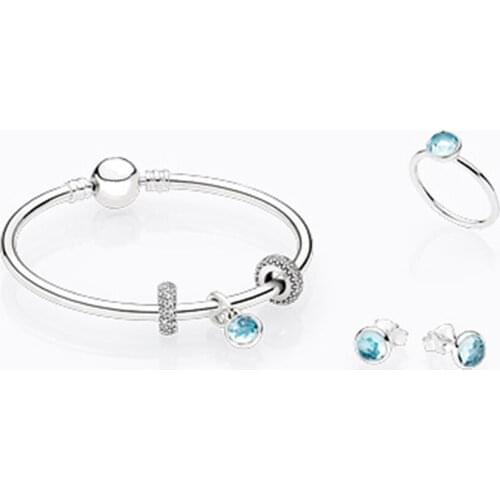 NEW 100% 925 Sterling Silver Twelve constellations Blue Crystal Luxury Earrings Ring Fit DIY Women Bead Wholesale