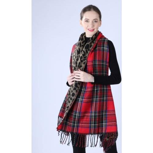 New European and American Cross-border Classic Cashmere Scarf Womens Double-sided Plaid Leopard Jacquard Shawl