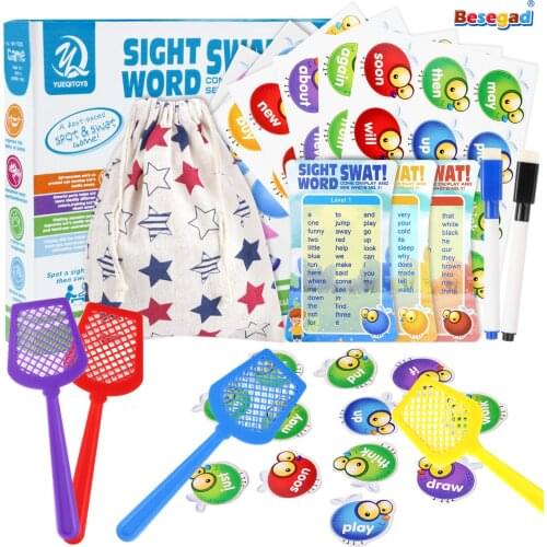 142PCS Swat a Sight Words Game Early Learning Educational Match Toys with Storage Bag Pens for Toddlers Homeschool Kindergarten