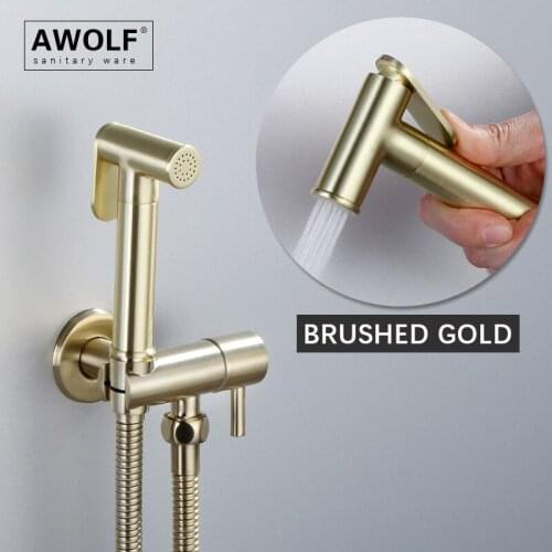 Solid Brass Handheld Toilet Bidet Sprayer Brushed Gold Bathroom Shattaf Douche kit Single Handle Shower head Faucet AP2265