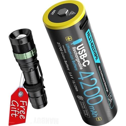 Original Nitecore NL2142LTHPR -40C Low Temperature 21700 4200mAh USB-C Port Li-ion Rechargeable Battery 1Pc+Free Gift Flashlight