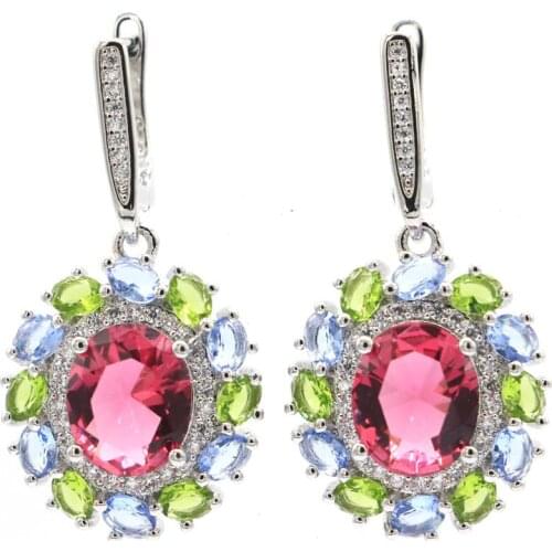 38x18mm Romantic Lovely Dark London Blue Topaz White CZ Daily Wear Eye Catching 925 Sterling Silver Earrings