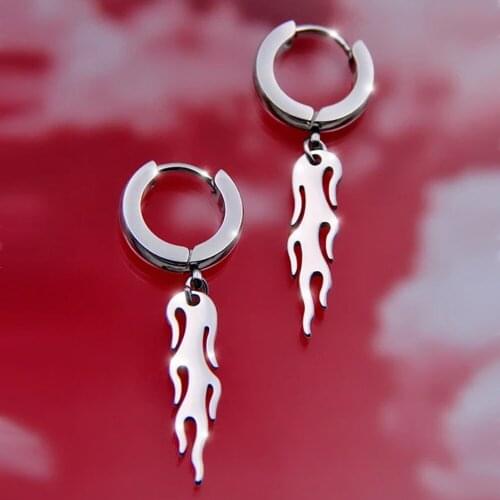 1 Pair Creative Flame Butterfly Lightning Shaped Pendant Stainless Steel Hoop Earrings Unisex Fashion Piercing Jewelry