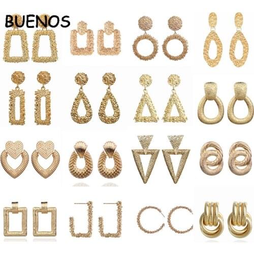 Buenos Big Vintage Earrings for Women Gold Earrings Geometric Statement Earring 2019 Metal Earing Hanging Women Fashion Jewelry