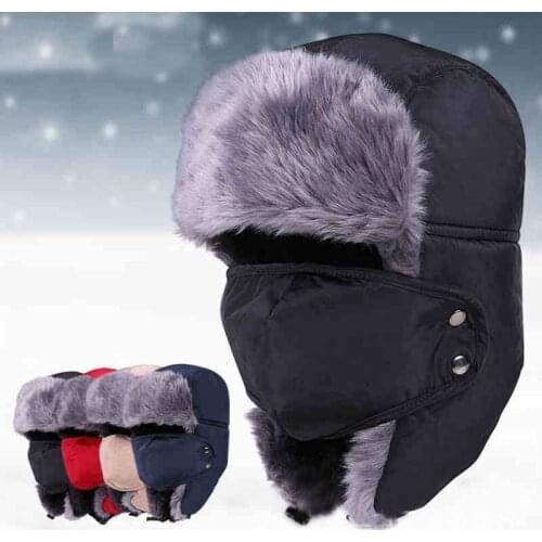 2019Fashion Russian Bomber Hats winter Warm Men Earmuffs Cap With Mask Trapper Hat CamoCap Ear Riding Red Color for Women