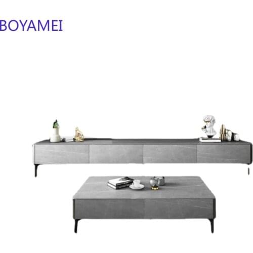 Modern rock tea table TV cabinet machine combination light luxury style living room sofa dining table and chair set cabinet