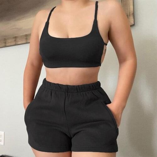 Backless Camis And Shorts Loungewear Set Clothes Vendors For Women Sporty Ribbed Fashion Casual Strap 2 Piece Tracksuit