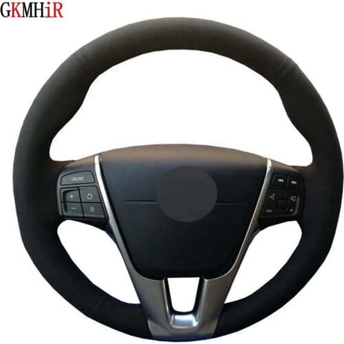 Hand-stitched Black Suede DIY Car Steering Wheel Cover For Volvo S80 S80L 2012-2015 V40 2013-2019 V70 2012-2014 XC70 2012-2017