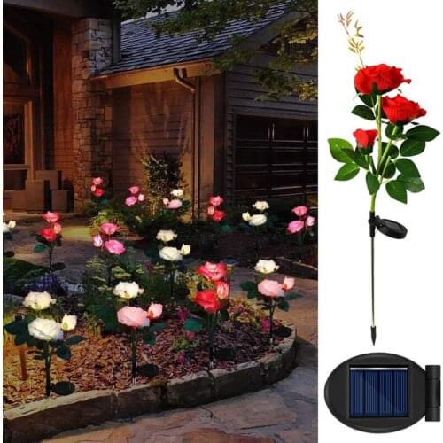 Solar Rose Flower LED Lights Waterproof Outdoor Artificial Flower Plant Fairy Light Holiday Garden Yard Path Lawn Street Lamps