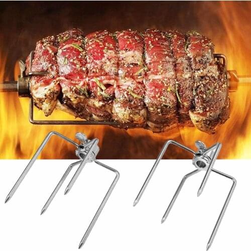 Portable BBQ Rotisserie Forks Stainless Steel Spit BBQ Forks Charcoal Chicken Grill Roast Meat BBQ Fork Tool Kitchen Accessories