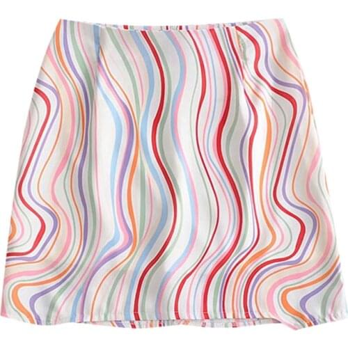 2021 New Women Chic Fashion Office Wear Color Striped Mini Skirt Vintage A Line Back Zipper With Lining Female Skirts Mujer