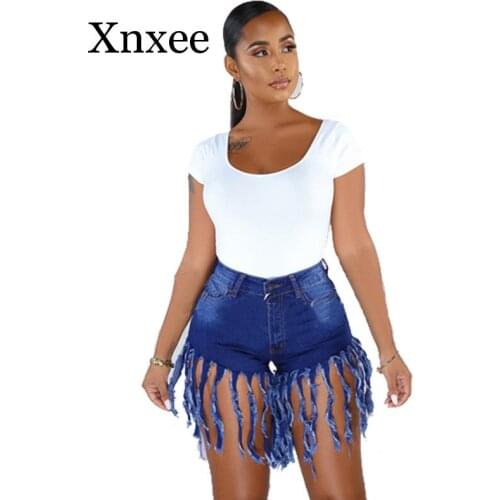 Plus Size Long Tassels Casual High Waist Denim Shorts Women Blue High Waist Streetwear Club Party Short Jeans Biker Shorts