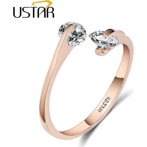 USTAR AAA Zircon Wedding Rings for women opening Rose gold color Crystal engagement rings female anel adjustable size