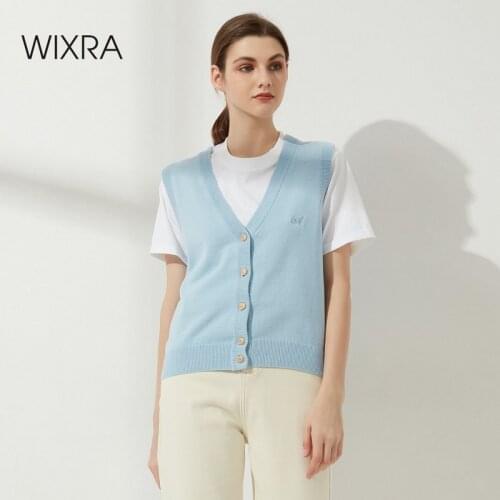 Wixra Womens Vest Sweater V Neck Sleeveless Jumpers Ladies Single Breasted Preppy Knitted Tops Spring New