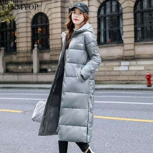 YTNMYOP Winter Long Coat Women 2021 New Hooded Thicken Warm Jackets Female Slim Fashion Letter Parkas Cotton Padded Clothing