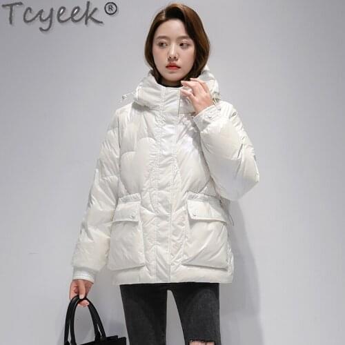 Tcyeek Winter Coats and Jackets Women White Duck Down Coat Famale Hooded Short Black Parka High Quality Kurtka Damska SQQ492