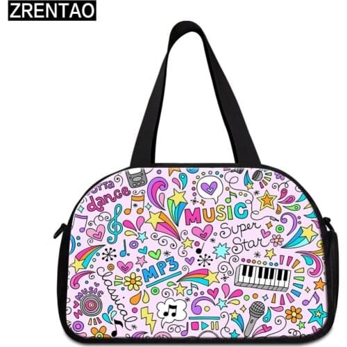 ZRENTAO high quality cotton travel bags with shoes pocket large capacity Mommy bags musicl printing ladies duffle bags