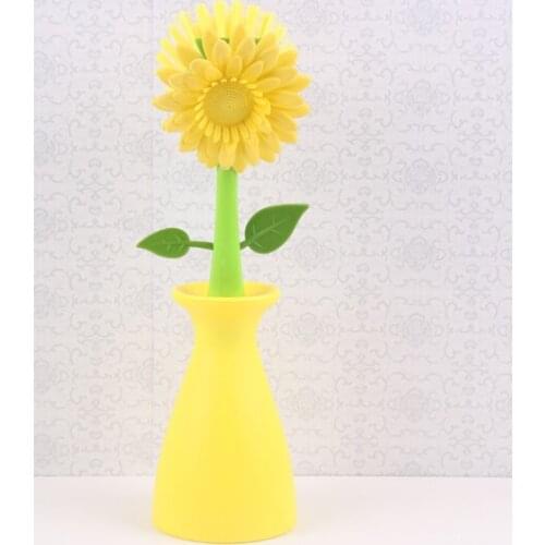 1PC Kitchen Bathroom Family Removable Handle Brush Bottle Bowl Dish Pot Cleaner Sunflower Shaped Cleaning Brush Clean OK 0174