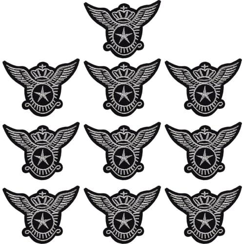 10PCS Badge Clothing Patch Iron Silver Embroidered Crown Wings Applique Patches Sewing Accessories Sticker on Clothes Jacket Bag
