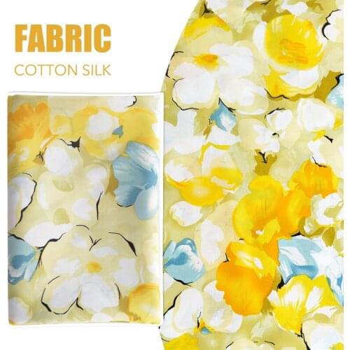 100cm*140cm Yellow Flower Rayon Fabric Soft Imitaion Silk Fabric For Sewing Dress Shirt Childrens Pajamas Summer Cool Quilt