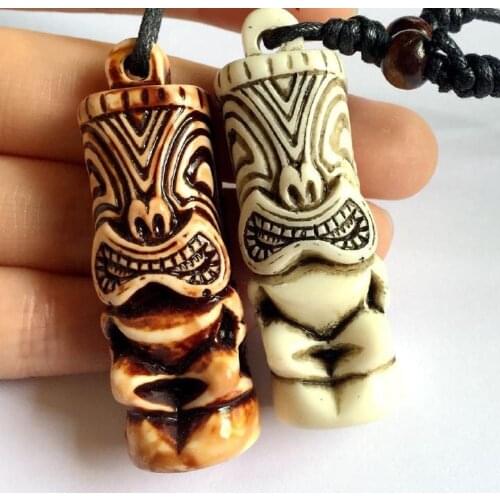 FREE SHIPPING 12 pcs tibet Style Imitation Bone Carved TIKI Pendants Necklace Gift