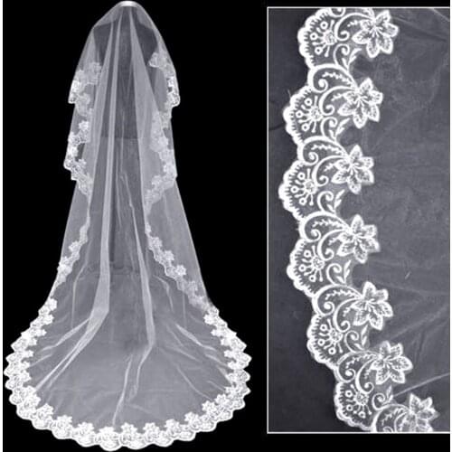 1T Women One-Tier Lace Applique Scalloped Edge Waterfall Bridal Veil 2022
