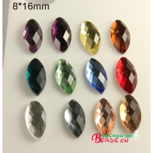 30pc/lot faceted shaped 8x16mm navette many color stones Crystal Glass rhinestones high Quality glass for iphones makings