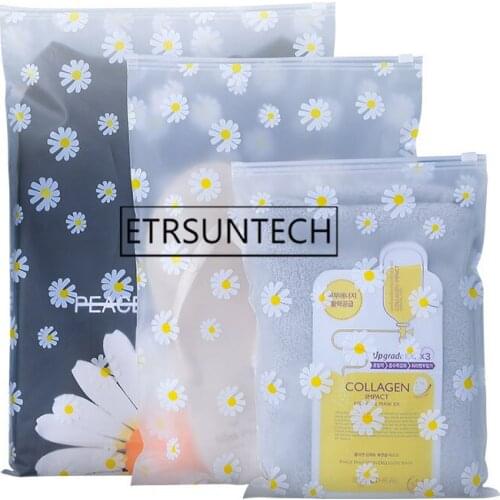 300pcs Daisy Flower Printed Zipper Bag Frosted Plastic Storage Bag T-Shirt Packaging Bags Travel Closet Organizer