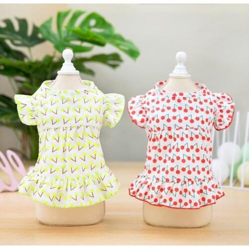 ADEWEL Cute Dog Girl Dress Summer Pet Princces Dog Clothes Cherry Print Teddy Puppy Poodle Dresses For Small Chihuahua Dogs