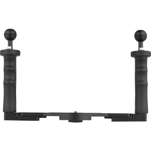 Aluminum Alloy Diving Handle Tray Bracket Dual Handheld Hand Grip Video Stabilizer Portable Balancer Holder with Ball Adapter
