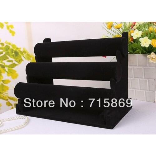 Free Shipping Black 3-Tier Velvet Watch/Bracelet Jewelry Display Cases Display Holder Stand Rack